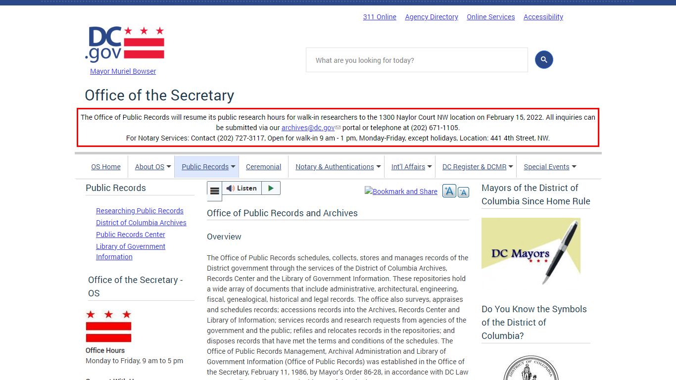 Office of Public Records and Archives | os - Washington, D.C.