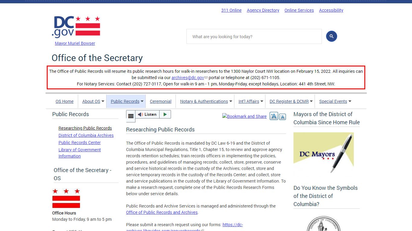 Researching Public Records | os - Washington, D.C.